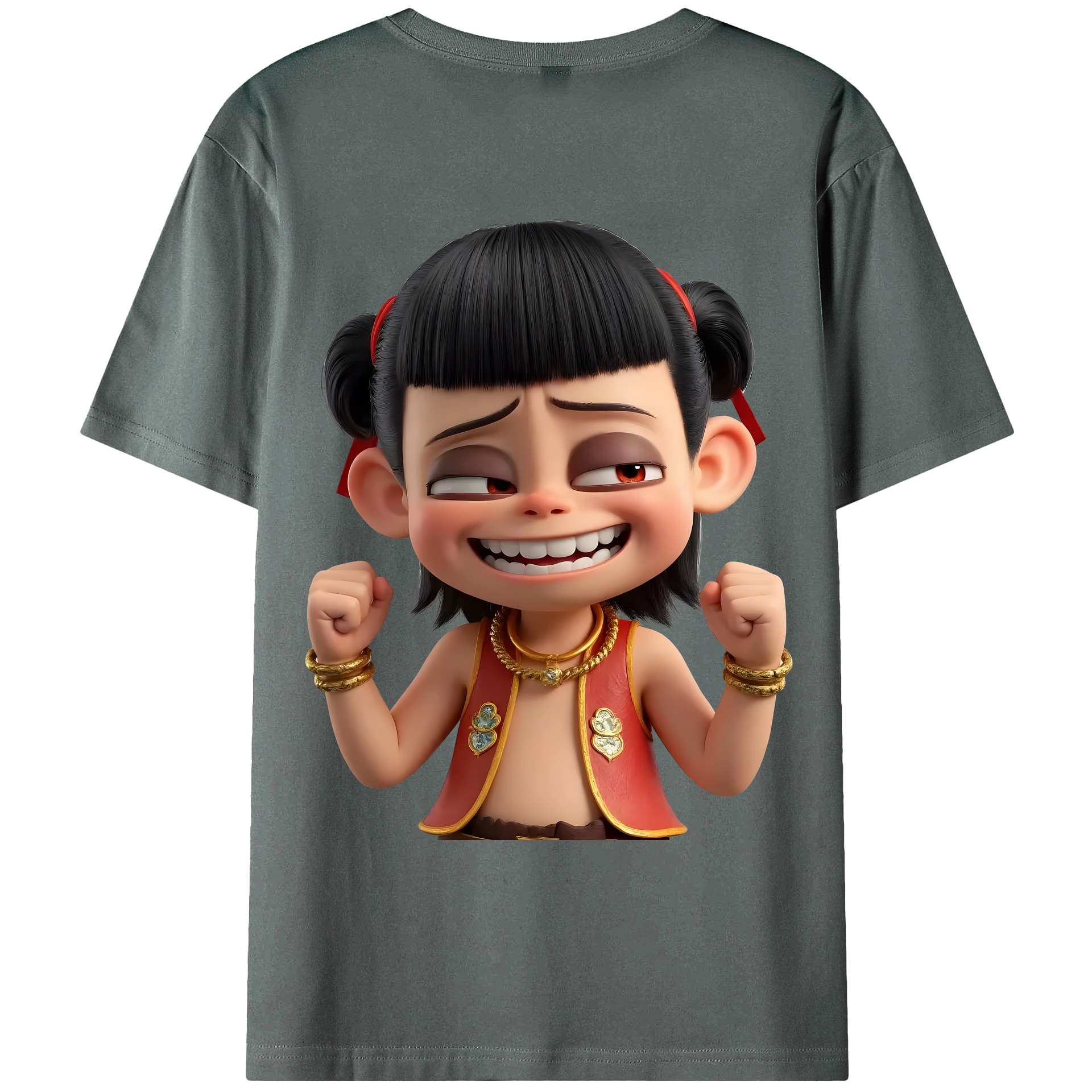 （画像用） Ne Zha 2 ナタ 魔童の大暴れ 綿100％ メンズ半袖Tシャツ（バックプリント） 通気性